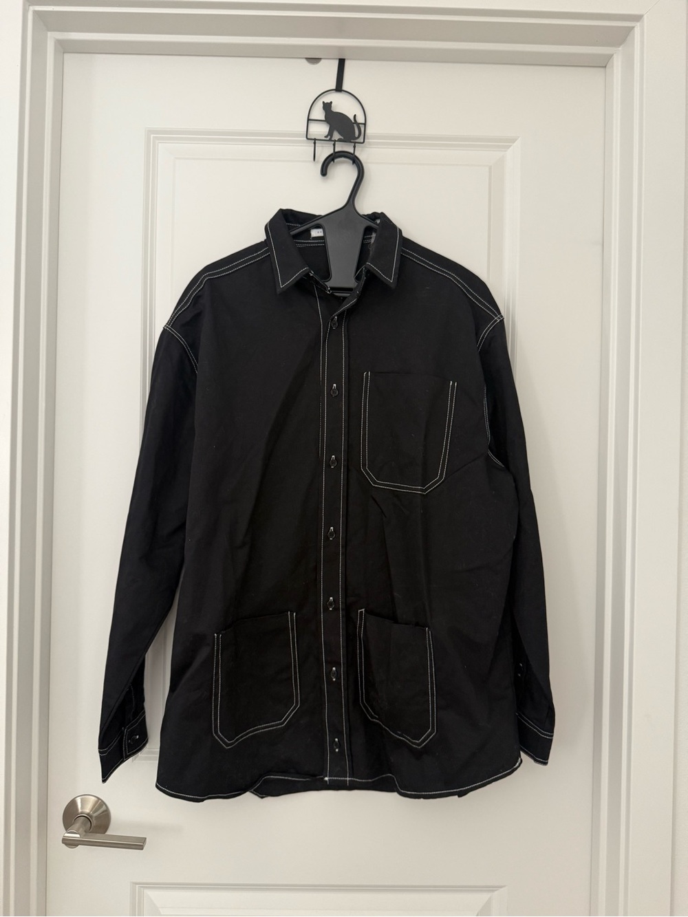 Black Contrast-Stitch Shirt Jacket